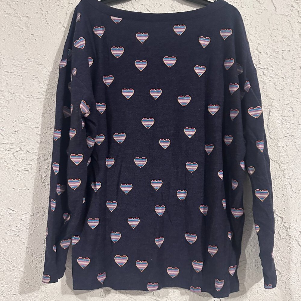 Chaser Navy Heart Print Long Sleeve Top Size S - Picture 6 of 9
